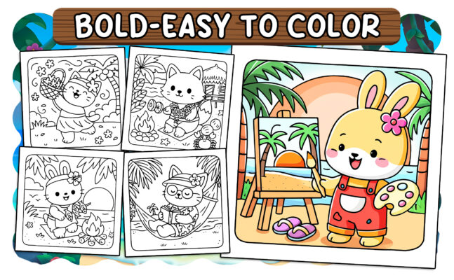 Hawaii Cuties Coloring Book - Cute Summer Coloring Pages