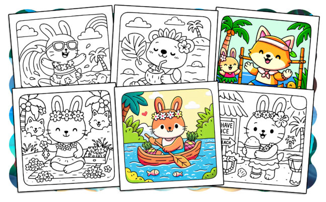 Hawaii Cuties Coloring Book - Cute Summer Coloring Pages
