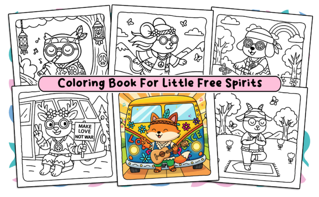Flower Child Coloring Book - Cute Boho Animals Coloring Pages 