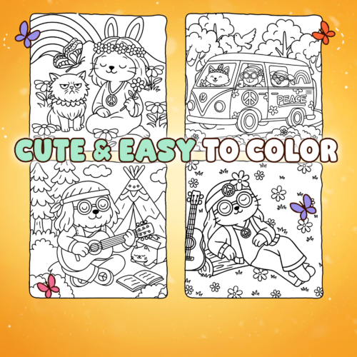 Flower Child Coloring Book - Cute Boho Animals Coloring Pages