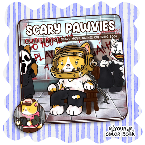Cute and Spooky Coloring Book with Sweet Animal Companions in Horror Movie Parody Scenes