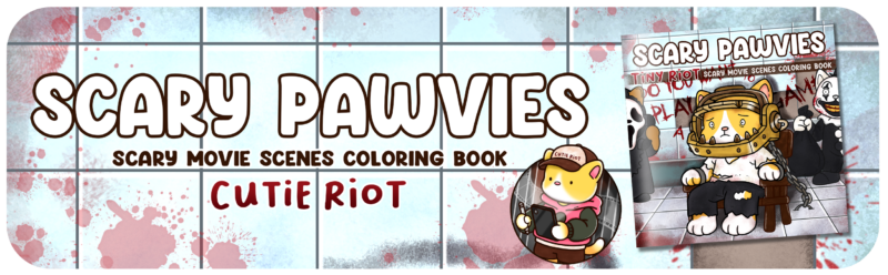 Cute and Spooky Coloring Book with Sweet Animal Companions in Horror Movie Parody Scenes