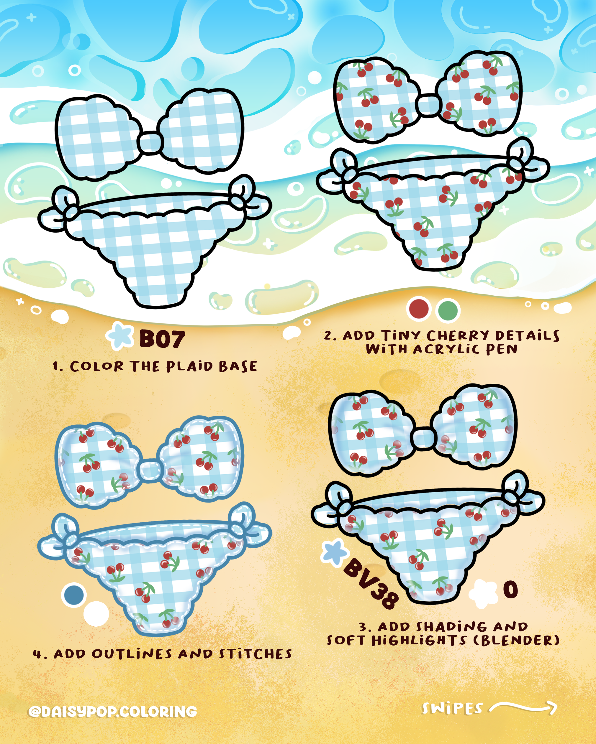 Blue Gingham Cherry Bikini Artwork