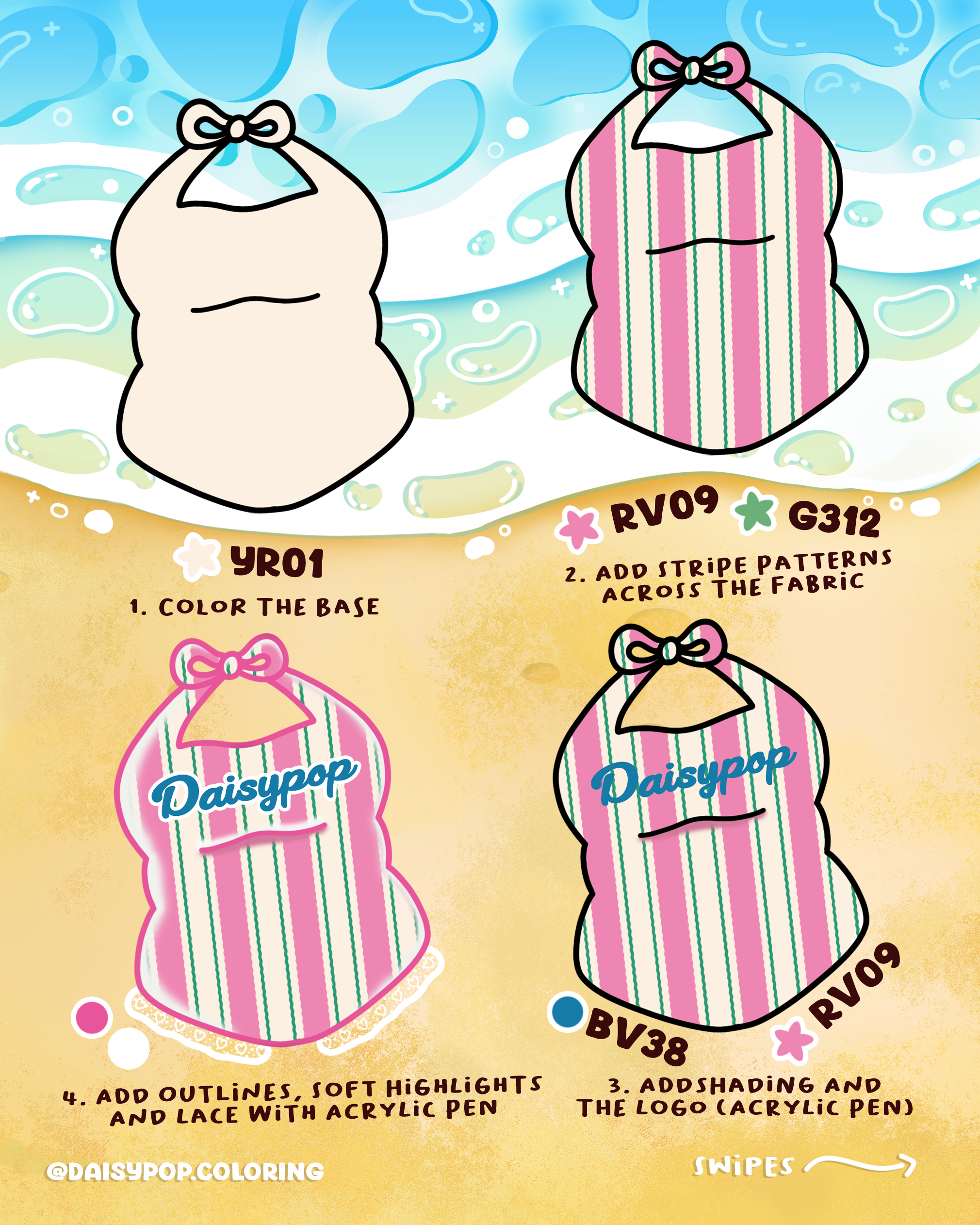 Pink and Green Stripes DaisyPop Bikini Artwork