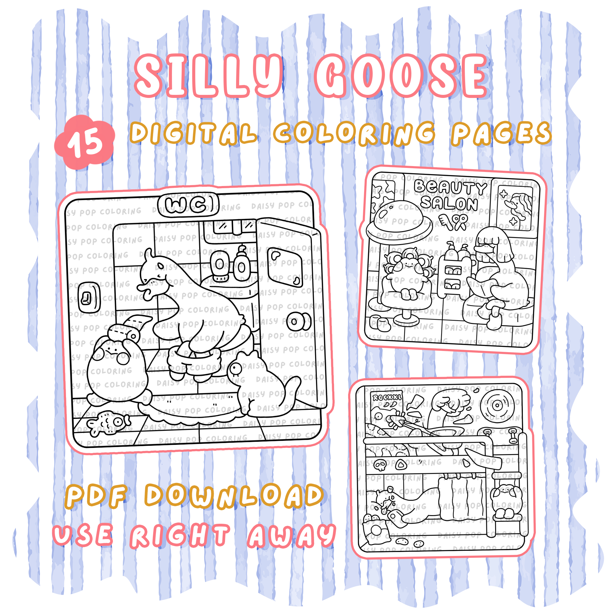 Silly Goose Coloring Book, 15 Bold and Easy Coloring Pages, Cute Funny Animal Printable PDF, Digital Download 1 Silly Goose Coloring Book A Cute and Funny Coloring Adventure Filled with Cozy Chaos and Adorable Goose Friends